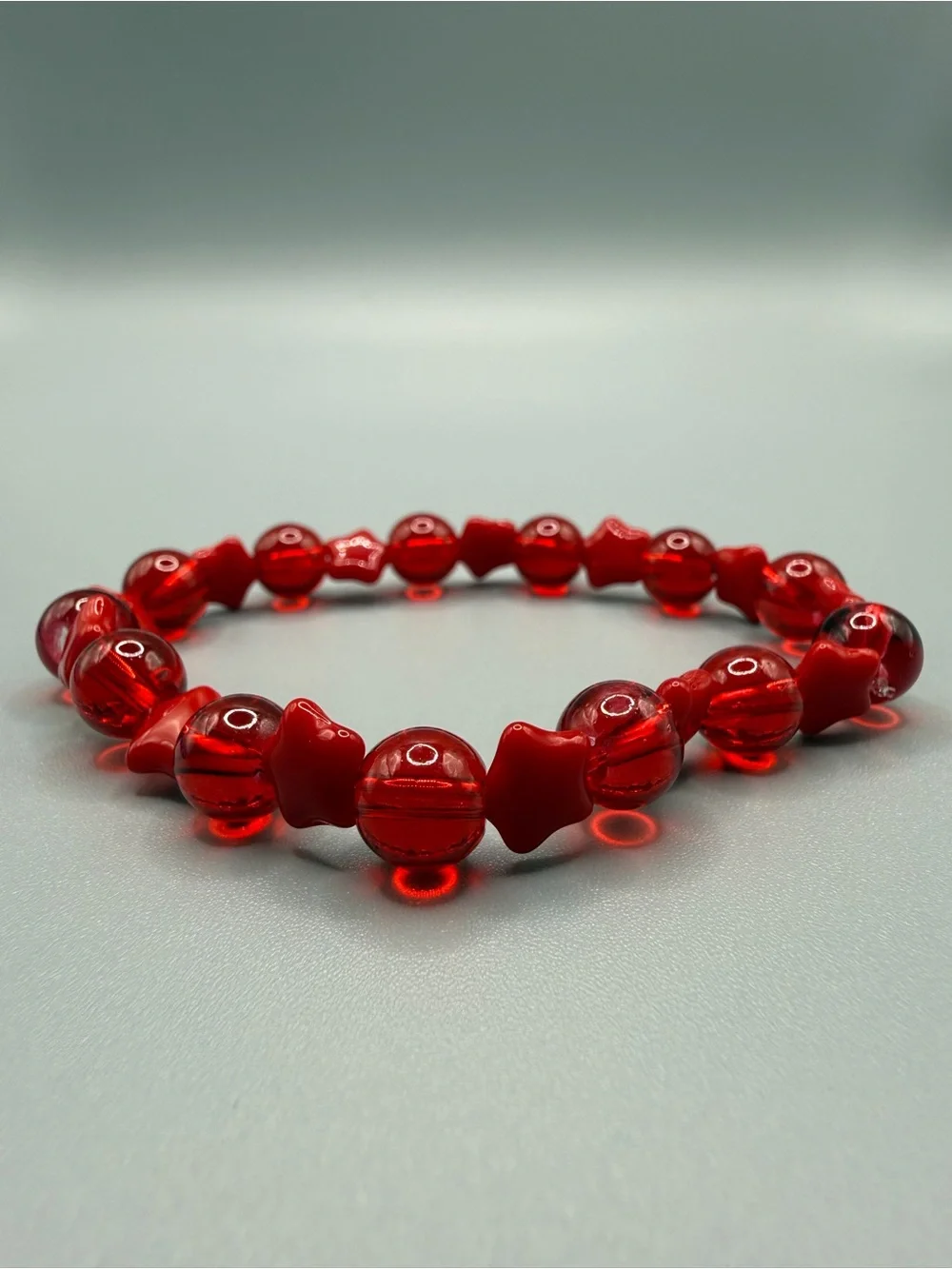 Red & Blue Beaded Stretch Bracelets - Handmade #B0728C